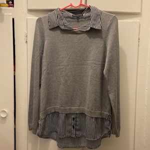 Adriana Papell Sweater Shirt Tunic Grey Medium